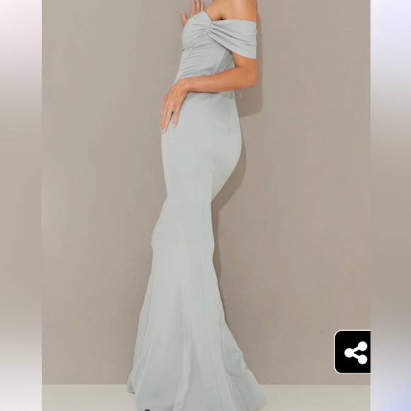 PLT Sage Green Corset Detail Bardot Bridesmaid Dress - Picture 6 of 7